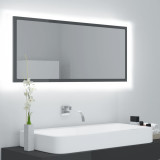 Oglindă de baie cu LED, gri extralucios, 100x8,5x37 cm, acril, vidaXL