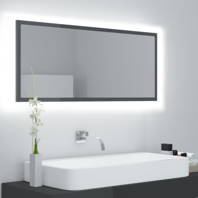 Oglindă de baie cu LED, gri extralucios, 100x8,5x37 cm, acril foto