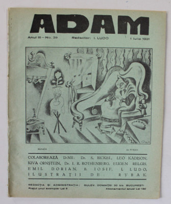 ADAM , REVISTA , redactor I. LUDO , NR. 39 , 1931 foto