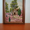 tablou cusut Goblen casa cu flori roz rama lemn fara sticla 41x33 cm