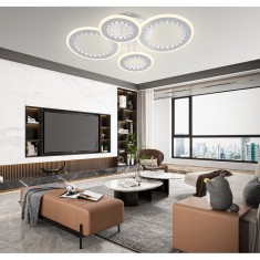 Lustra LED 142W, cercuri cu margele, telecomanda wifi 2.4G, lumina/rece/calda/neutra, intensitate reglabila
