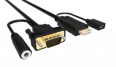 Cablu HDMI cu chip la VGA cu audio si alimentare micro USB 1.8m WELL foto