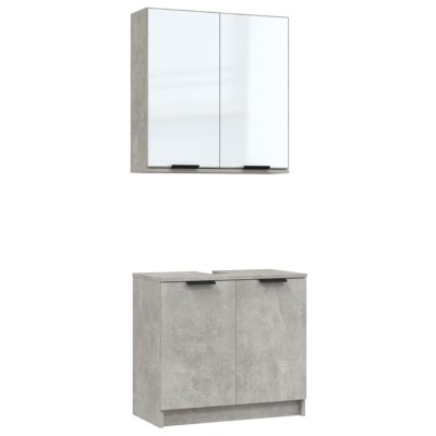 Set dulapuri de baie, 2 piese, gri beton, lemn prelucrat foto