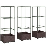 Outsunny Jardinieră &icirc;nălțată cu spalier set de 3 jardiniere cu orificii de scurgere | Aosom Romania