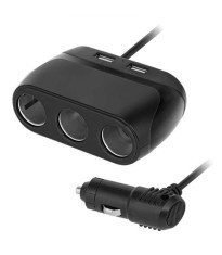 Splitter bricheta auto x3 + 2x USB si cablu 75cm negru Peiying PY-CHR0012 foto