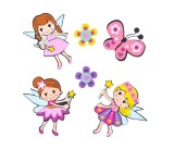 Set 6 stickere pentru perete/mobila, model zane, flori si fluture, spuma, Oem