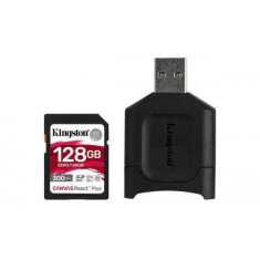 Kit Card de memorie Kingston Canvas React Plus 128GB SDXC Clasa 10 + Card Reader USB Black foto