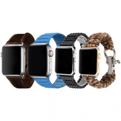 Set 4 Curele iUni compatibile cu Apple Watch 1/2/3/4/5/6/7, 42mm, Maro inchis, Albastru, Negru, Maro foto