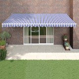 VidaXL Copertină retractabilă automată, albastru și alb, 5x3 m