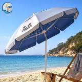 Umbrela de Plaja anti-vant Albastra Argintie UV50+ &amp; Cadru din Aluminiu cu 4 Inele - &Oslash;2,25m