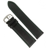 Curea Ceas Time Veranda &ndash; Piele Naturală, Neagra cu Cusătură Verde