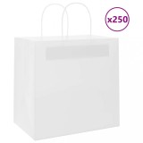 vidaXL Pungi de h&acirc;rtie 250 buc cu m&acirc;nere albe 26x17x25 cm