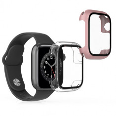Set 2 huse kwmobile pentru Apple Watch 7 /Watch 6/Watch 5, Plastic, Transparent/Roz, 60239.02