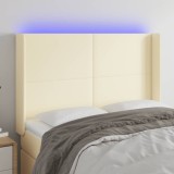 Cumpara ieftin Tăblie de pat cu LED, crem, 147x16x118/128 cm, piele ecologică