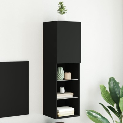vidaXL Comodă TV cu lumini LED, negru, 30,5x30x102 cm foto