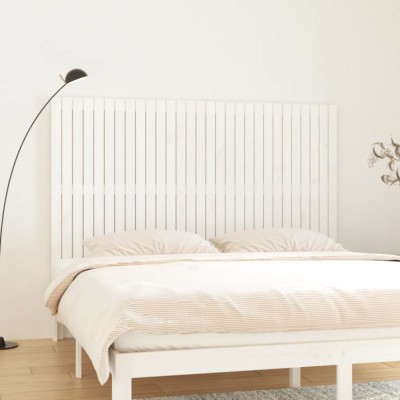 vidaXL Tăblie de pat pentru perete, alb, 185x3x110 cm, lemn masiv pin 824964 foto