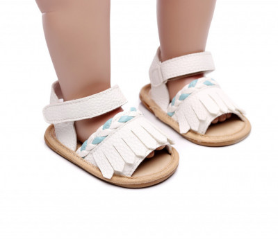 Sandalute albe cu impletitura bleu (Marime Disponibila: 12-18 luni (Marimea 21 foto