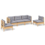 Set mobilier de gradina cu perne gri, 5 piese, lemn masiv pin