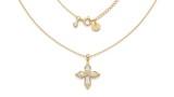 Cumpara ieftin COLIER CRUCE ARGINT PLACAT CU AUR - LANTISOR CU PANDANTIV CRUCIULITA CU CRISTALE BAGUETTE