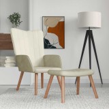 vidaXL Scaun de relaxare cu taburet, alb crem, catifea 327675