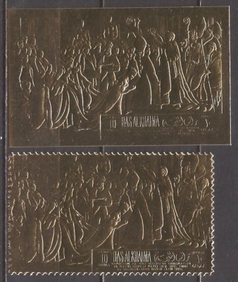 RAS AL KHAIMA 1969 PERSONALITATI NAPOLEON ( 2 valori dt.+ ndt. cu folie aurie ) MNH foto