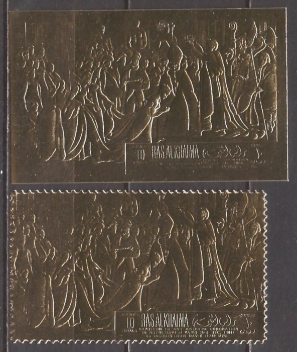 RAS AL KHAIMA 1969 PERSONALITATI NAPOLEON ( 2 valori dt.+ ndt. cu folie aurie ) MNH