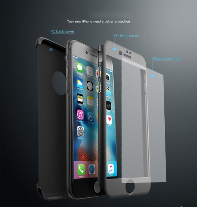 Husa Full Cover 360&deg; (fata + spate + geam sticla) IPAKY pentru Apple iPhone 6/6S, rose gold