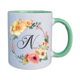 Cana maner verde personalizata cu initiala N, INOVATIX&reg;. 330ml