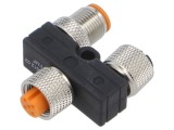 Adaptor &icirc;n T LUTRONIC M12 tată - M12 mamă x2, 5 pini, IP67, Polarizare A