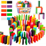 Cuburi domino pentru copii, cutie depozitare inclusa, 200 piese,plastic, multicolor, Malplay