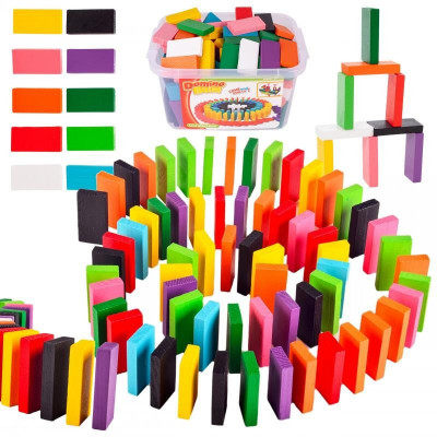 Cuburi domino pentru copii, cutie depozitare inclusa, 200 piese,plastic, multicolor foto