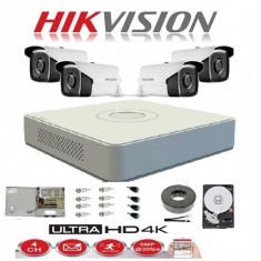 Sistem complet 4 camere supraveghere exterior 5MP TURBOHD HIKVISION 40 m IR, sursa alimentare, accesorii +hard 4TB SafetyGuard Surveillance foto