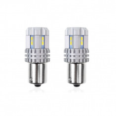 Set becuri auto cu LED CANBUS compatibil P21 R5W R10W 22 SMD Alb 12V 24V, destinat competitiilor auto sau off-road