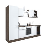 Mobilier de bucătărie Yorki 270, corp din stejar Yorki, fațadă albă cu finisaj satinat, cu element inferior pentru cuptor și dulap cu rafturi, fără bl