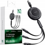 Mcdodo Micro Usb Pentru Iphone Usb-C Cablu Retractabil 3 &Icirc;n 1 Negru