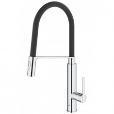 Baterie de bucatarie Grohe Feel 31489000, 3/8&#039;&#039;, tip C, pipa inalta, dus extractabil, 2 pulverizari, cauciuc profesional, crom