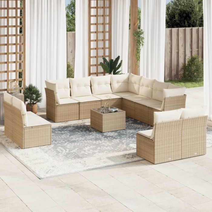 vidaXL Set canapele de grădină cu perne, 12 piese, bej, poliratan 3217828