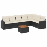 Set mobilier de gradina cu perne, 8 piese, negru, poliratan