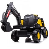 Excavator electric pentru copii Volvo 90W 12V, incarcator actionat electric, PREMIUM, culoare galben