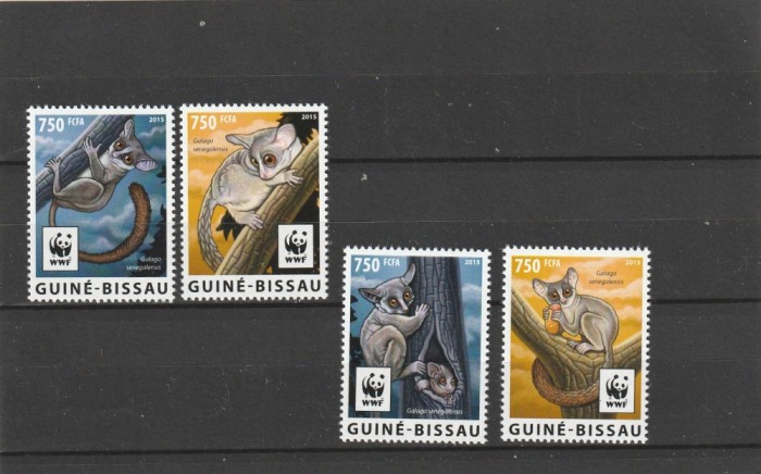 Guinea-Bissau 2015 - Fauna , WWF , Galago , lemurul cu urechi , serie 4 valori , dantelate , MNH , Mi.8278-8281