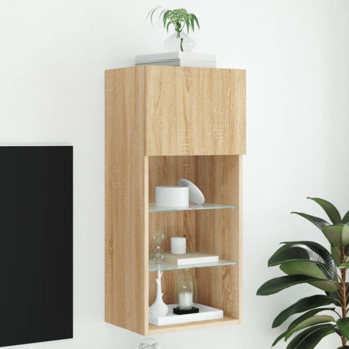 Comodă TV cu lumini LED, stejar sonoma, 40,5x30x90 cm