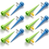 Set 12 picuratoare pentru plante in ghiveci, Autoirigare, Plastic, Albastru/Verde, 13.5x3 cm, Oem