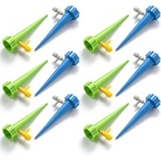 Set 12 picuratoare pentru plante in ghiveci, Autoirigare, Plastic, Albastru/Verde, 13.5x3 cm