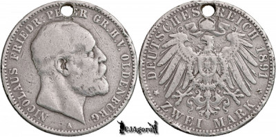 1891 A, 2 Mark - Petru al II-lea Nicolaus Friedrich - Marele Ducat de Oldenburg foto