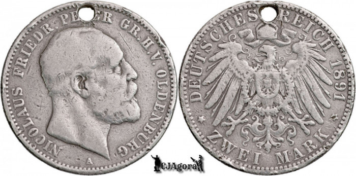 1891 A, 2 Mark - Petru al II-lea Nicolaus Friedrich - Marele Ducat de Oldenburg