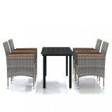 Set de servit masa pentru gradina, 5 piese, gri si negru