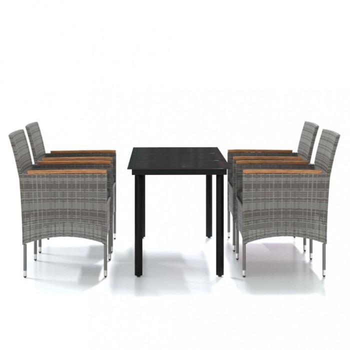Set de servit masa pentru gradina, 5 piese, gri si negru