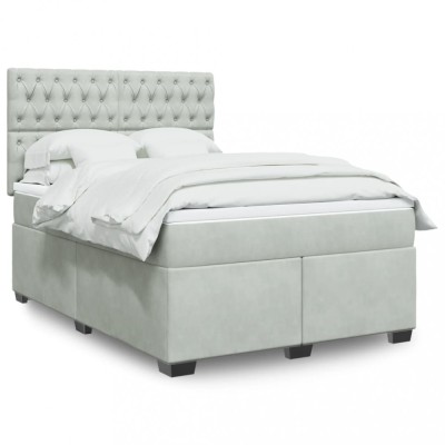 vidaXL Pat box spring cu saltea, gri deschis, 140x200 cm, catifea 3293236 foto