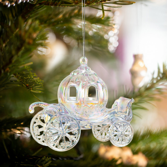 Ornament de Crăciun - cărucior iridescent, acrilic - 11 x 5,5 x 9,5 cm 58511