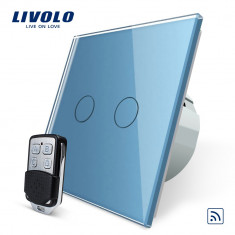 Intrerupator LIVOLO cu touch dublu wireless telecomanda inclusa, Albastru foto